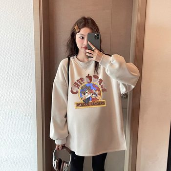 Maternity Tops for Spring and Autum, Covering the Belly Without Showing Pregnancy, Plus Size Clothes, Loose Long-Sleeved Milk Tea Color Sweatshirts for Trendy Moms