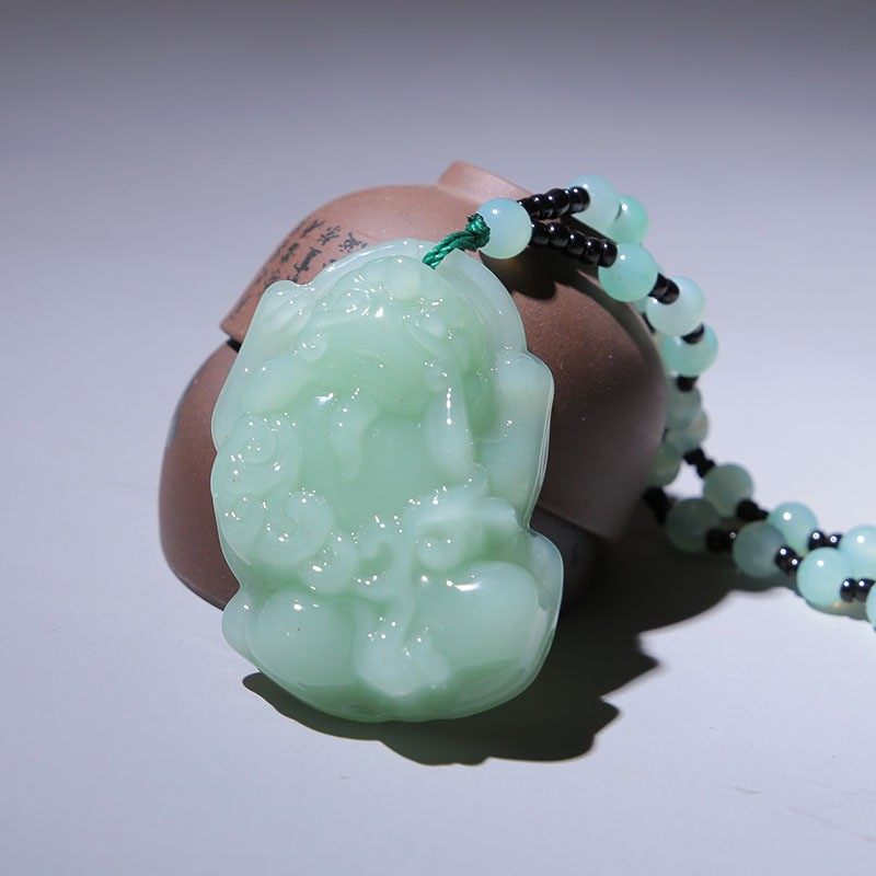 Imitation Jade Buddha light green Ping An jade pendant ball chain year fish necklace female bodhisattva statue sweater chain wholesale