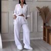 2025 European and American Cross-Border_Independent Station Amazon Casual Cotton and Linen Pure Color Shirt Drawstring Wide-Leg Pants Suit