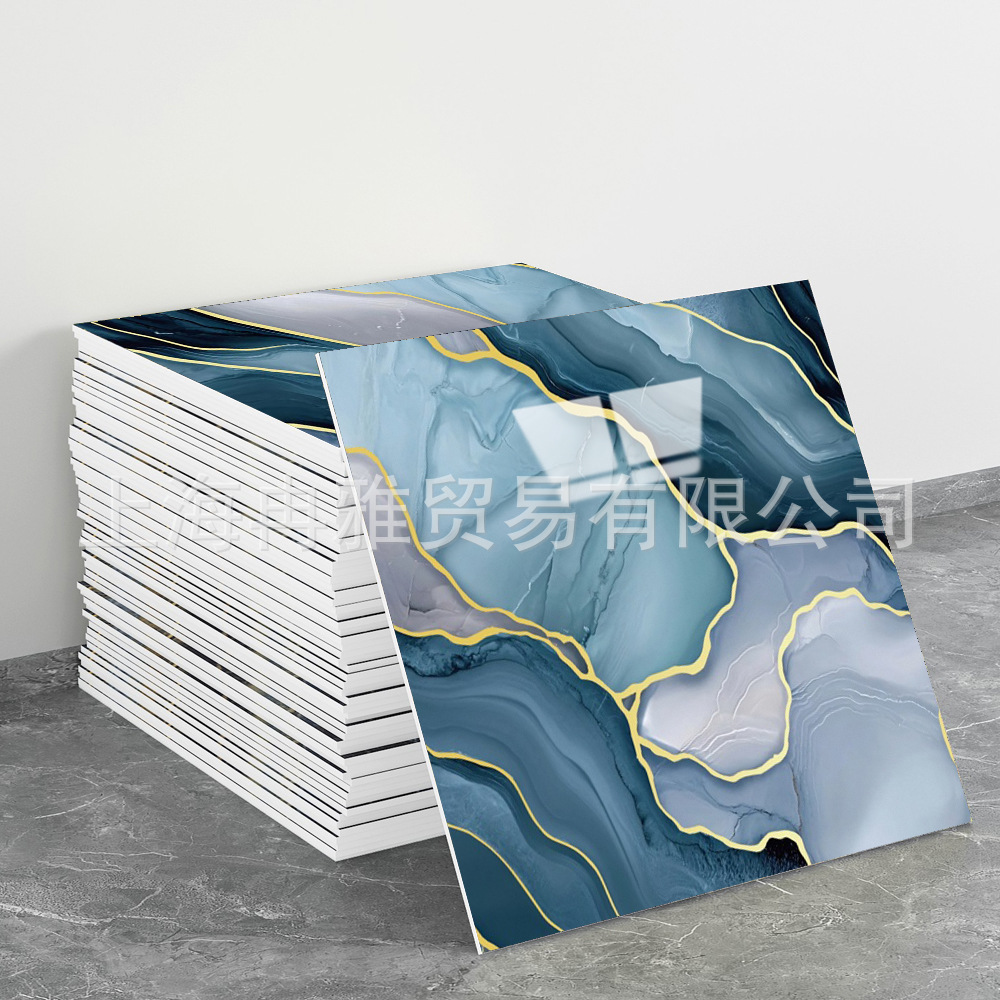 跨境外贸仿大理石鎏金3d墙面翻新装饰贴纸防油防水墙纸自粘瓷砖贴