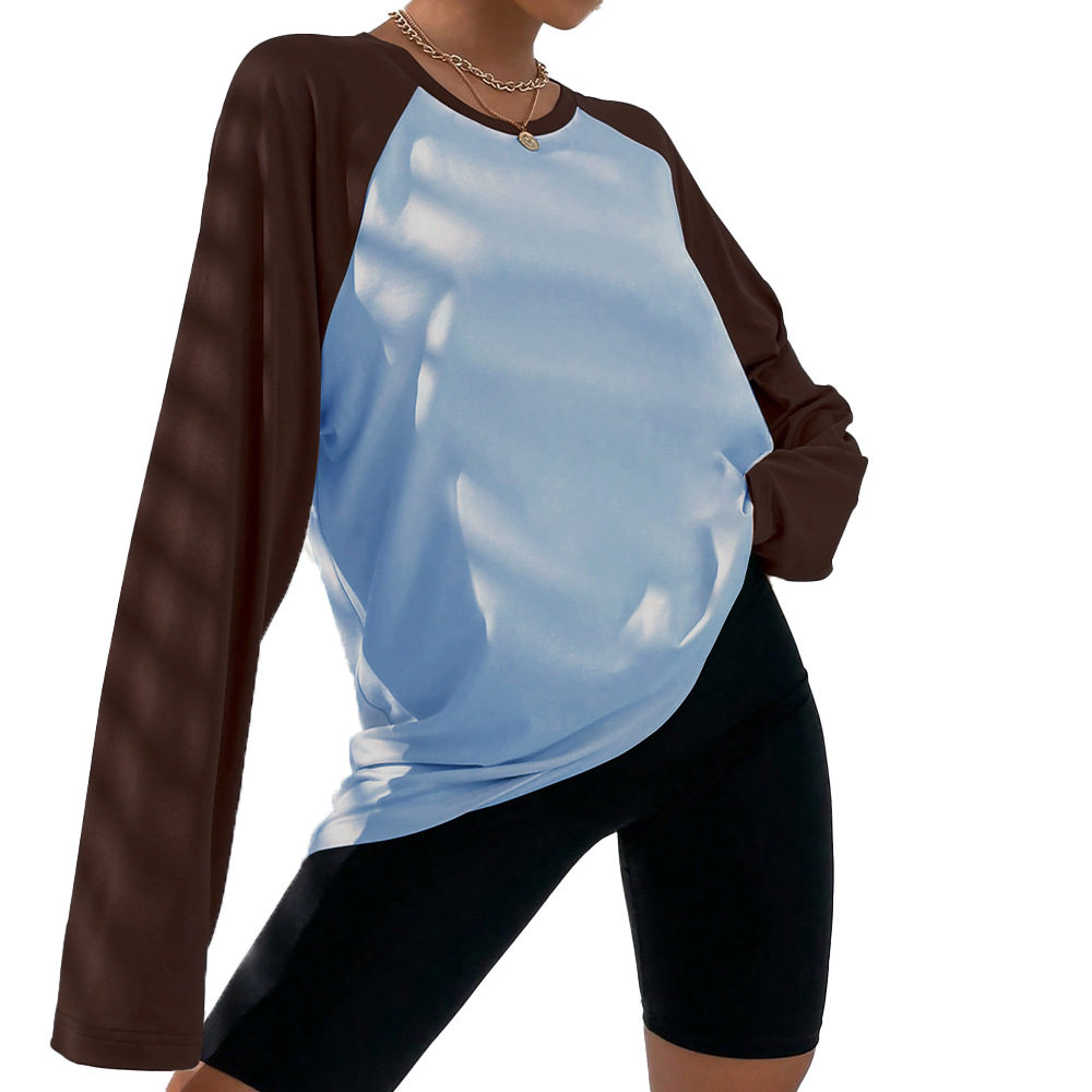 Vintage Color Block Long Sleeve T Shirt Loose Fit American Retro Style Spring Summer Fashion Wholesale Available
