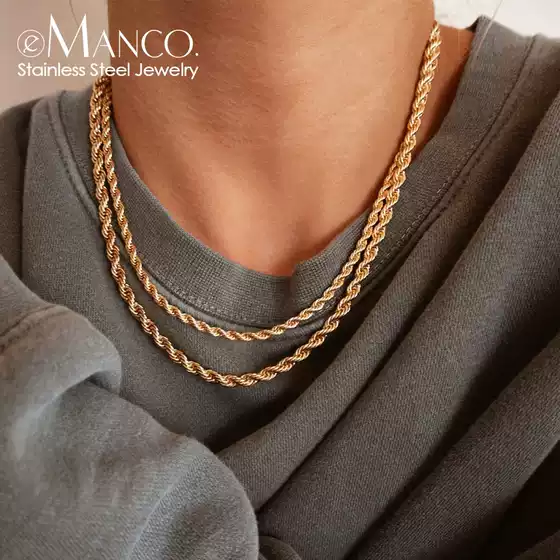 EManco titanium steel necklace Europe and the United States gold plated Fried Dough Twists chain men and women stainless steel collarbone chain necklace does not fade wholesale