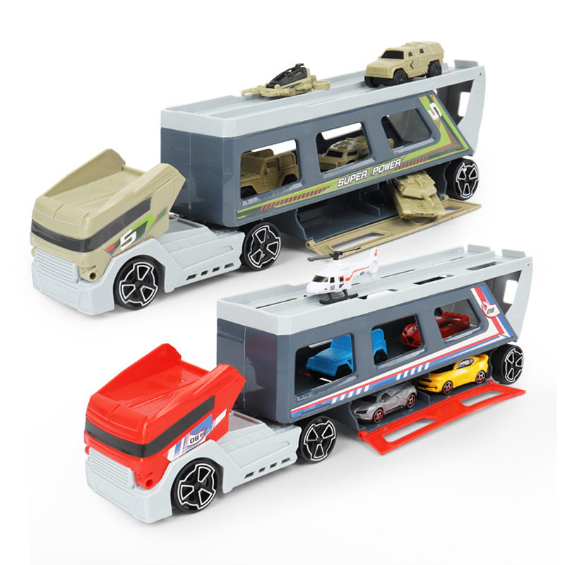 鹏乐宝P908-A1儿童军事货柜车可收纳滑行车子模型双层货柜车礼盒