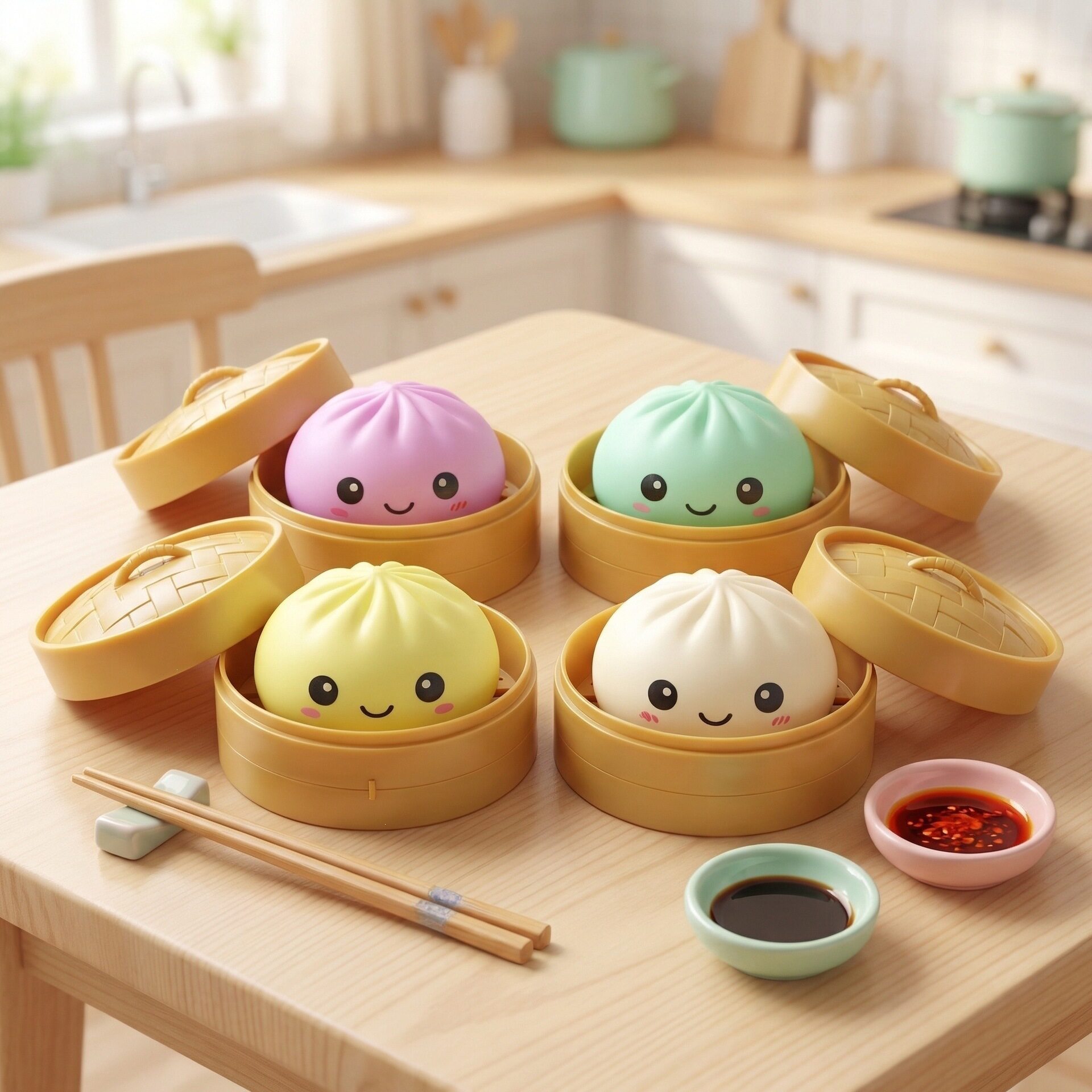 New cross-border product: simulation steamed bun squishy toy, stress-relief squeeze toy