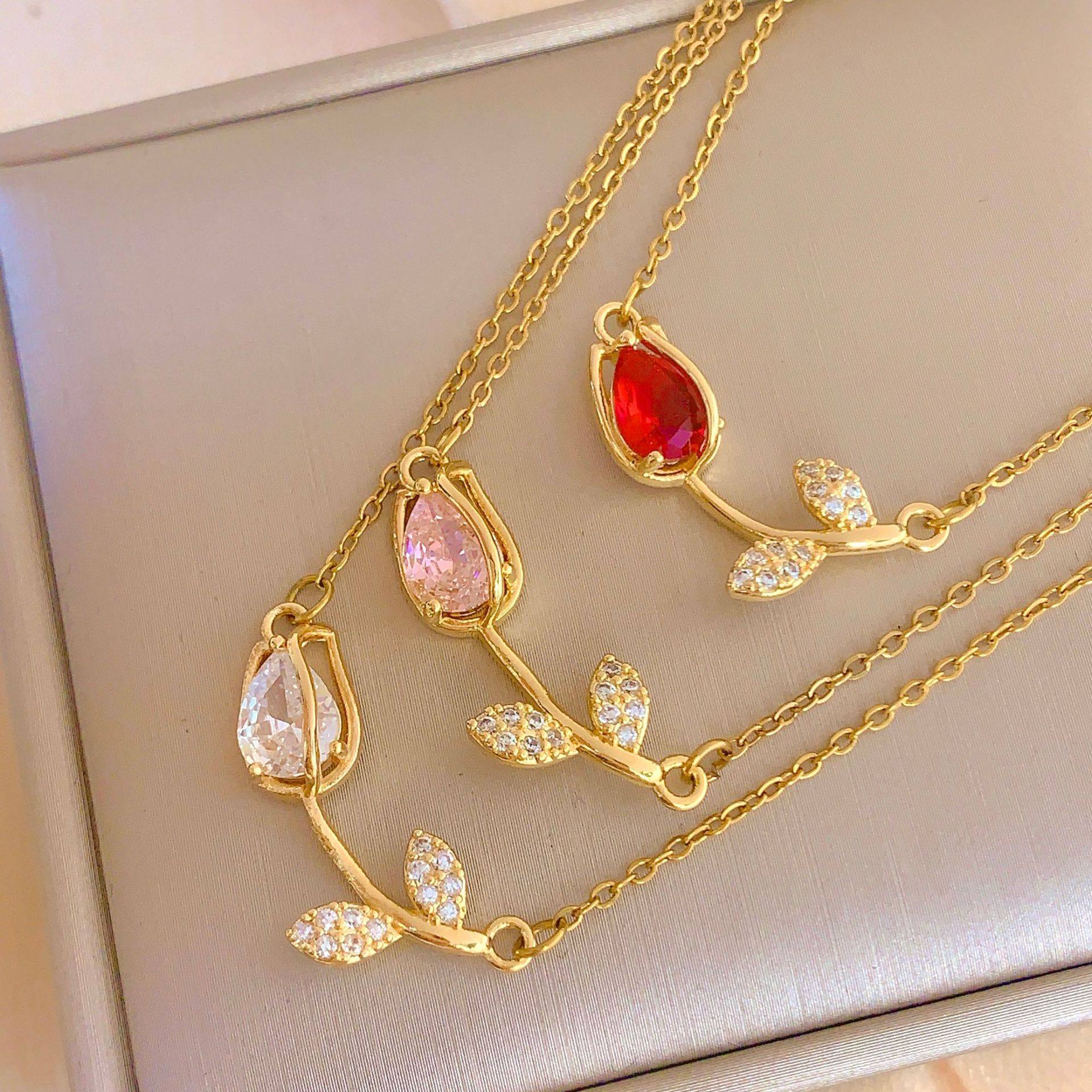 Necklace Women's Summer Tulip Flowers Titanium Steel Hot Selling Accessories Women's All-match High-end Necklace