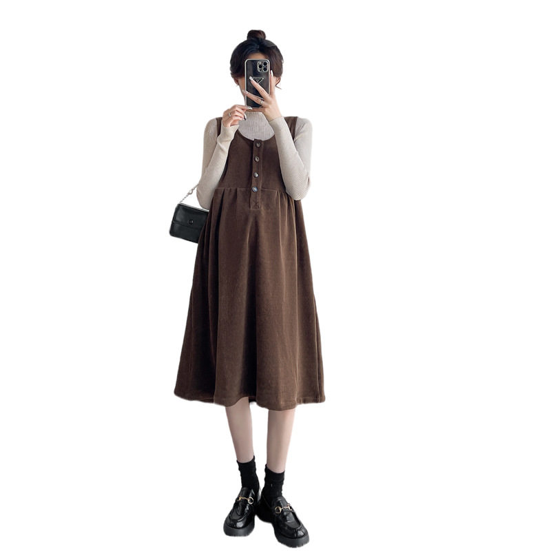 Maternity clothes Spring and Autumn New Korean style fashionable temperament age-reducing suspender skirt bottoming shirt two-piece set pregnant women dress