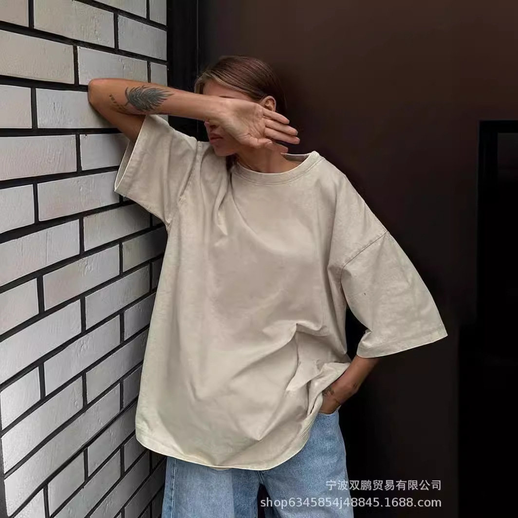 Womens Loose Fit Washed Cotton T Shirt 260g Fabric Colorful Short Sleeve Summer Casual Wear Wholesale Available