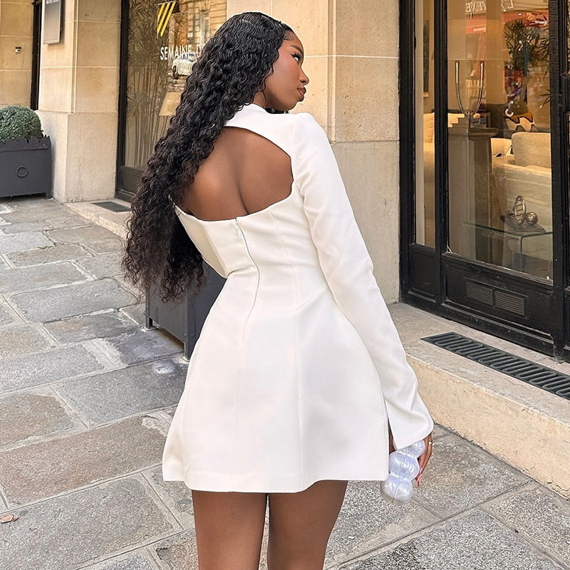 Elegant A Line Dress Solid Color Backless Long Sleeve Slim Fit Casual or Evening Wear Wholesale Available