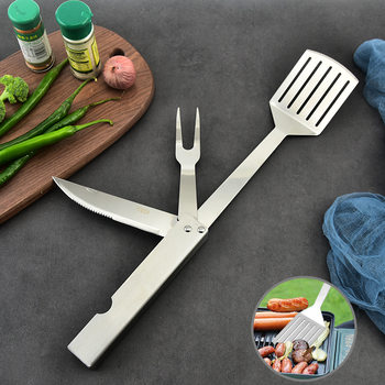 Multi-functional barbecue shovel Stainless Steel Grill shovel grill knife and fork folding portable BBQ combination grill three-in-one Grill shovel