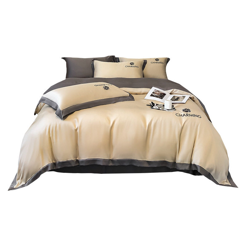 Ice Silk Four-piece Set Summer Silky Sleeping Naked Quilt Cover Light Luxury High-grade Bed Sheet Bed Hat Summer Three-piece Set Summer