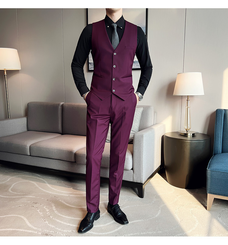 Bộ vest nam ôm dáng ba món phong cách công sở và dự tiệc cưới — Màu xám (áo một nút + áo vest + quần), Màu xanh navy (áo một nút + vest + quần), Màu xám (áo một nút + quần), Màu xám (áo đơn một nút)