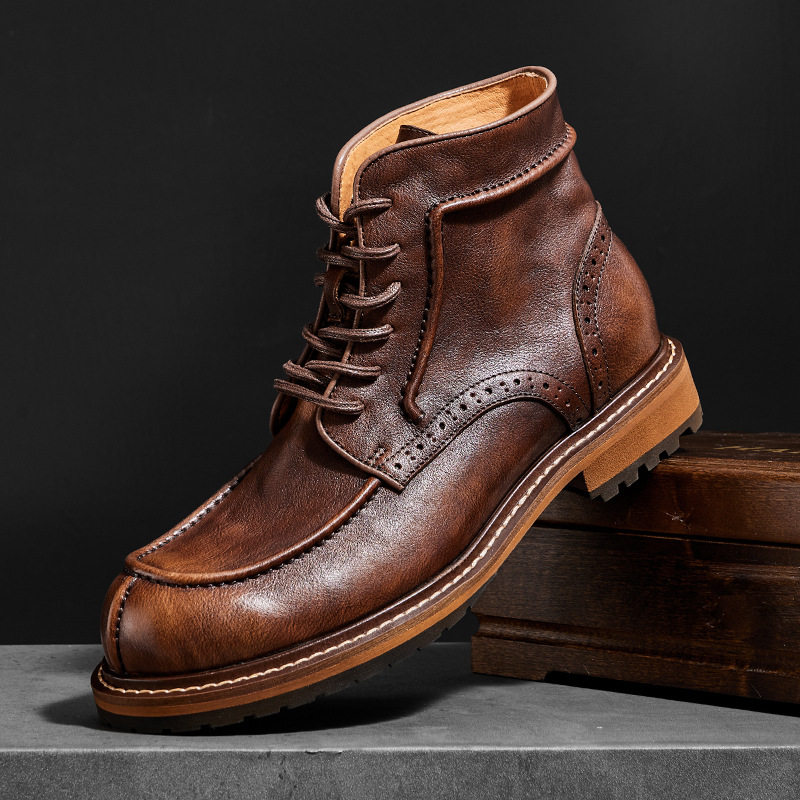 Men’s Genuine Leather Retro Brogue Boots