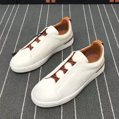 New Jiani Men's Casual Sneakers Genuine Leather Soft Sole Comfortable Slip-On High-End Trendy Versatile Elastic Men's Shoes