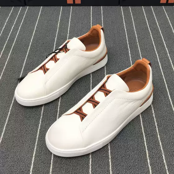 New Jiani Men's Casual Sneakers Genuine Leather Soft Sole Comfortable Slip-On High-End Trendy Versatile Elastic Men's Shoes