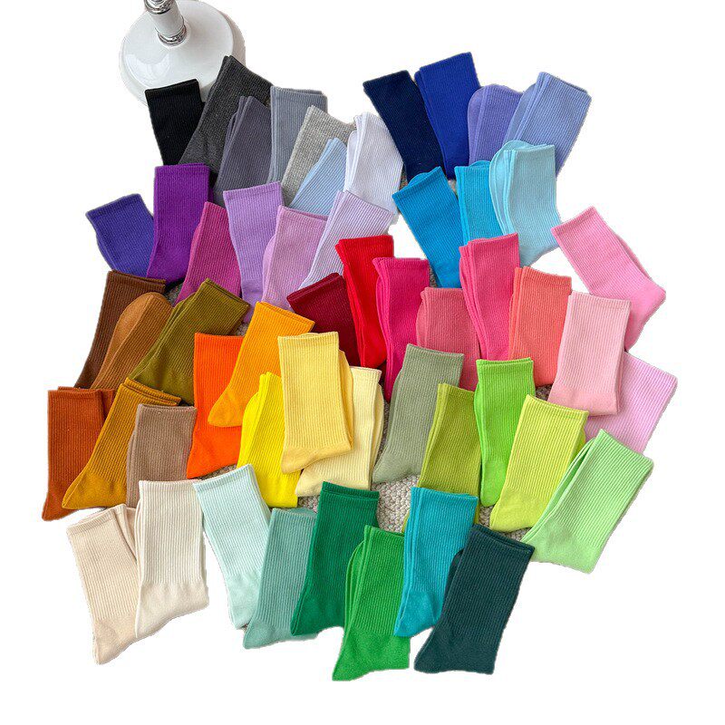 彩色袜子女长筒袜四季款ins潮流糖果色马卡龙中筒袜学生运动棉袜