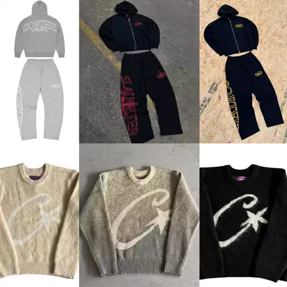 Corteiz Alcatraz Island Alphabet Print Zip Cardigan Hooded Jacket High Street Casual Splicing Fashionable suit