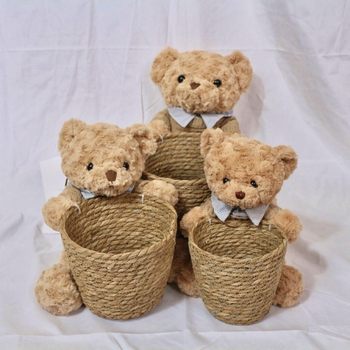 Bx Bear Hugging Bucket Chestnut Bouquet Flower Art diy Handmade Birthday Festival Flower Arrange Flower Basket Hugging