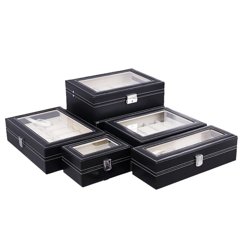 Qingyu packaging black PU leather 6102 watch box high-end watch storage box mechanical watch display box