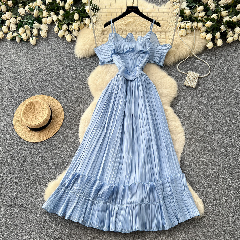 Off Shoulder Summer Dress French Style Sweetheart Neckline Waist Defined Flowy Maxi Ideal for Vacations and Special