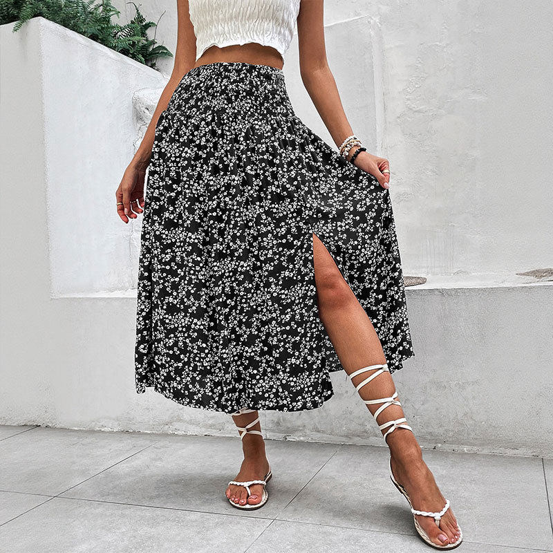 Summer Floral Midi Skirt Casual Fresh Style Blue Color Perfect for Vacation Wear Wholesale Available