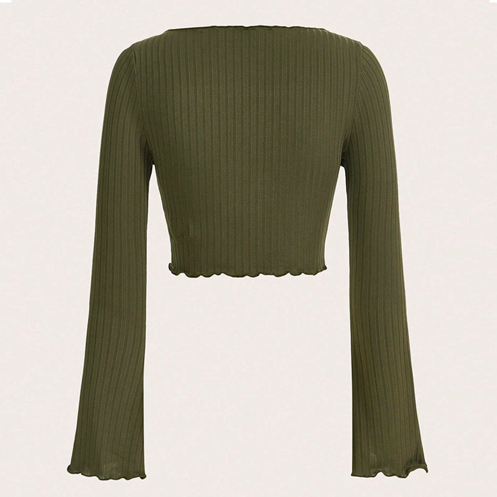 Irregular Split Long Sleeve T Shirt for Women Trendy European Style Ribbed Knit Fabric Versatile for Spring and Autumn
