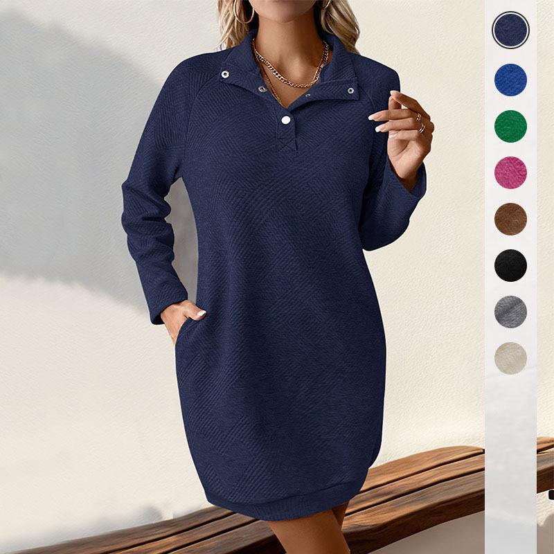 Womens Long Sleeve Solid Color Sweatshirt Dress Trendy Autumn Style Casual Wear Wholesale Available