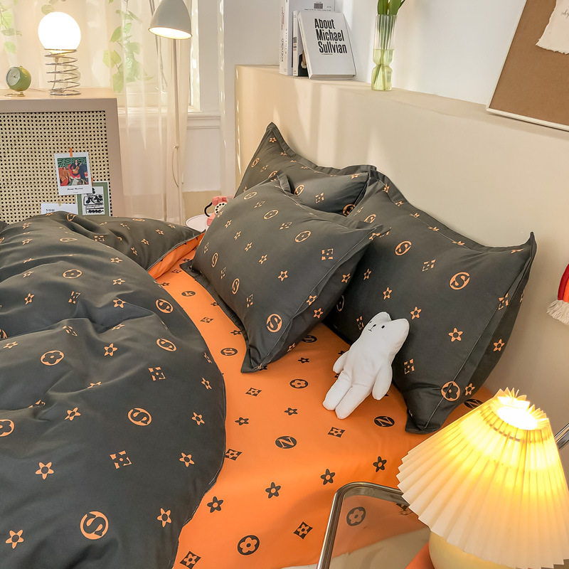 Aloe Vera Cotton Brushed Four-Piece Set Men's Plaid Stripesd Student Dormitory Three-Piece Bed Bed Sheets Quilt Cover Machine Washable Bed