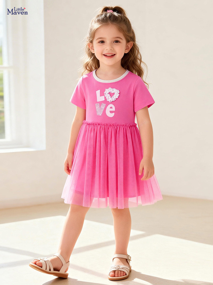 Factory Kids' Dress Wholesale, Summer Short-sleeve Tulle Girls' Dress, [Style] Sweet Kids' Princess Dress