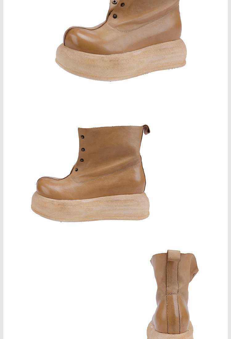 Boot nữ da bò thật cổ thấp khóa kéo phía trước, đế dày gót vừa phong cách cổ điển