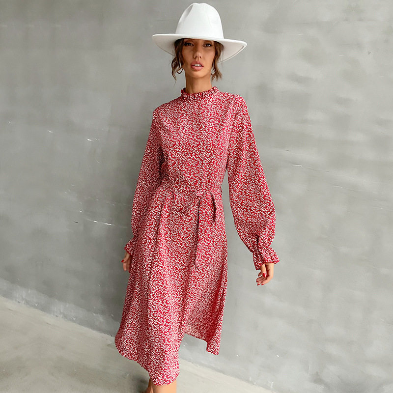 Long Sleeve Floral Print Bodycon Dress for Women High Neck Slim Fit Elegant Style Perfect for Parties and Events