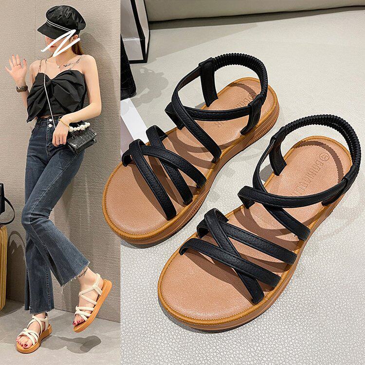 Sandals for Women 2024 New Summer Versatile Flats Fairy Style Student Casual Retro Roman Popular Sandals Ins Trend