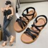 Sandals for Women 2024 New Summer Versatile Flats Fairy Style Student Casual Retro Roman Popular Sandals Ins Trend