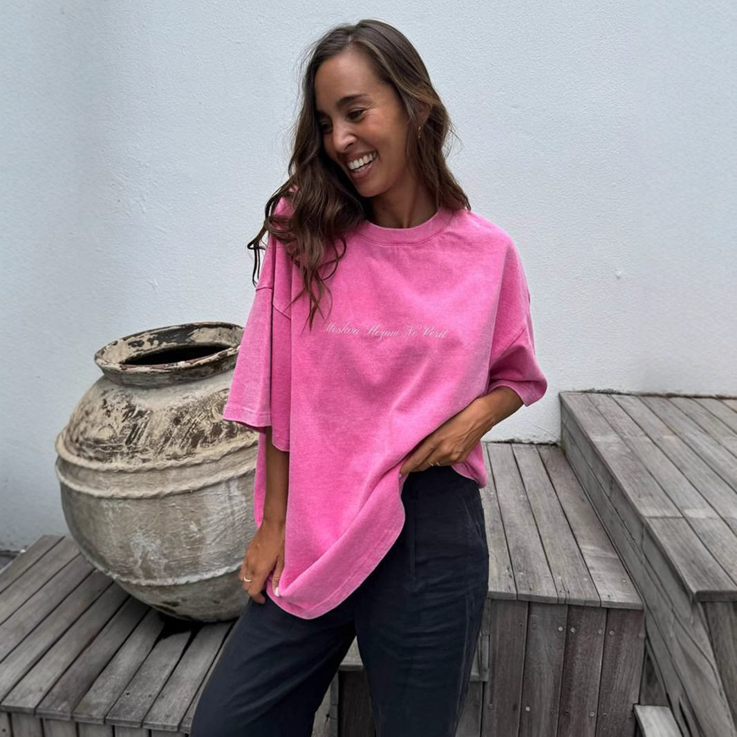 Loose Fit Korean Style Short Sleeve T Shirt for Women Vintage Wash Design Casual Summer Top Wholesale Available