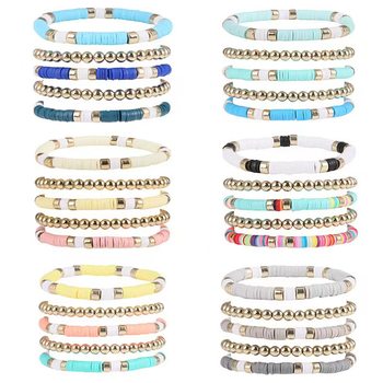 European and American Popular Retro Bohemian Soft Pottery Film Bracelet Handmade Beaded Multi-layer Bracelet Set Bracelet Cross-Border