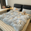 Ins Stereo Bow Thickeneded Warm Rabbit Plush Four-Piece Quilt Cover Milk Coral Velvet Dormitory Three-Piece Set