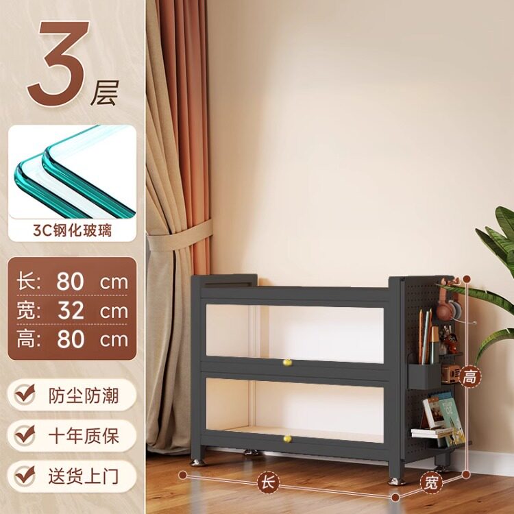 带门玻璃书柜钢制书架落地防尘铁皮手办展示柜家用储物柜收纳柜子