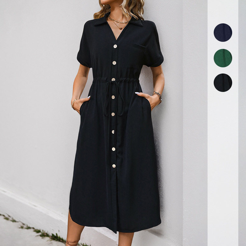 Summer Casual Shirt Dress Pocket Design Minimalist Style Solid Color Perfect for Everyday Wear Wholesale Available