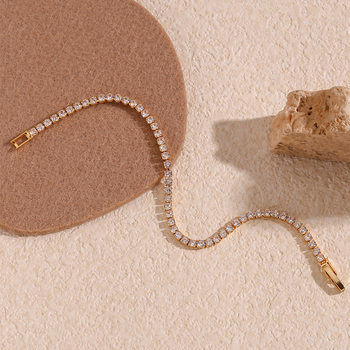 European and American Fashionable Simple Versatile New Hand Jewelry Niche Copper Material 14K Gold Plated Zircon Chain Bracelet for Women