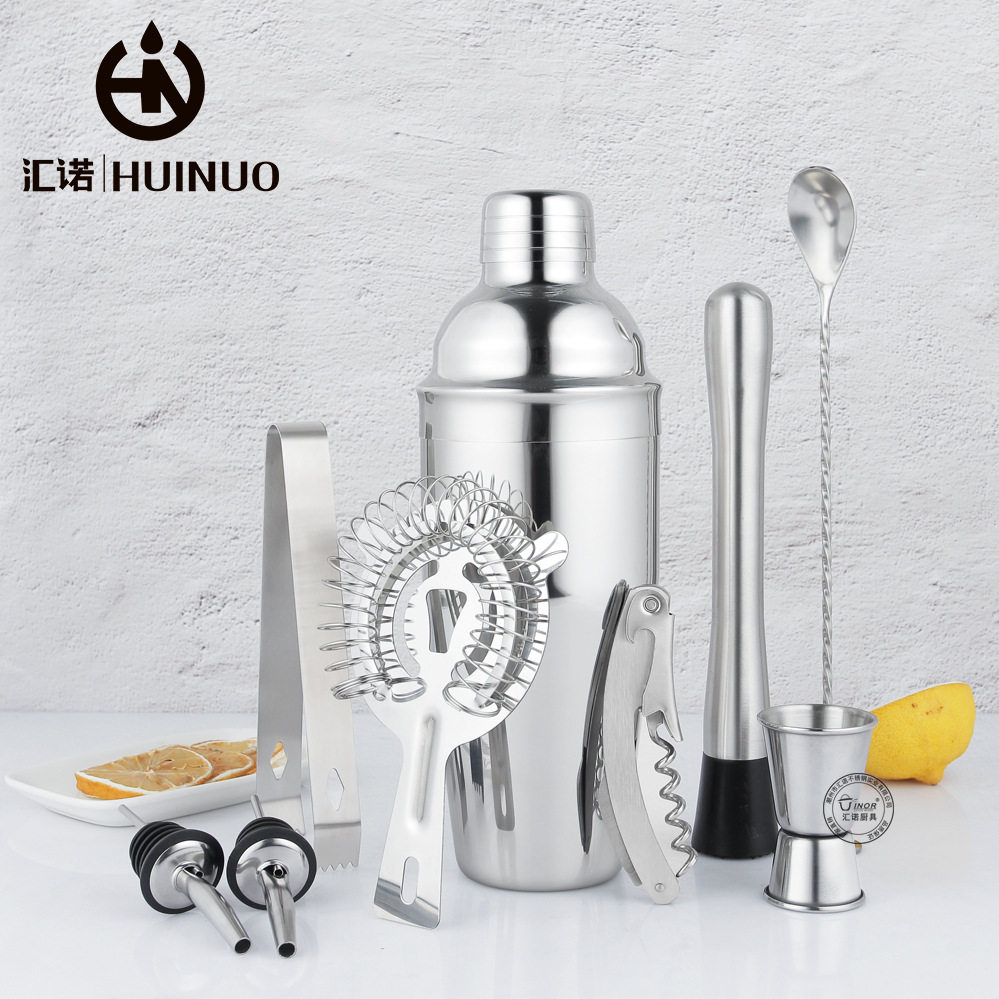 Stainless Steel Cocktail Shaker suit Bar Shaker Full Set of Tools with Oval Wooden Stand Base 750mL