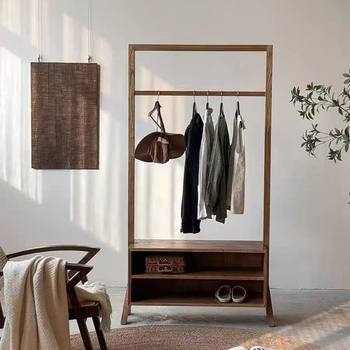 Old Elm Wood Clothes Rack Solid Wood Clothing Display Rack Wabi-Sabi Style B&B Teahouse Coat Rack Home Clothes Storage Rack