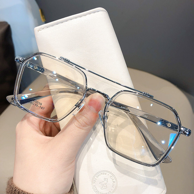 Double-Beam Myopia Glasses, Anti-Blue Light, Non-Prescription Glasses, Decorative Frames, Fashionable Accessories, Large Frame Lenses, Photochromic Lenses