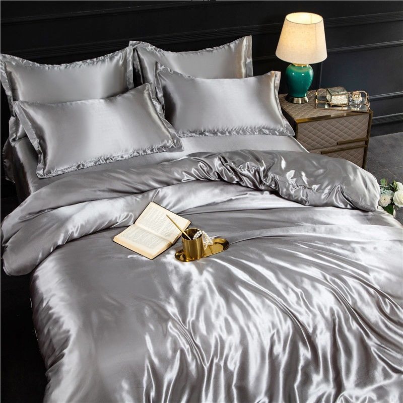 Summer ice silk four-piece quilt cover bedding silky black quilt cover student bed hat three-piece set wholesale