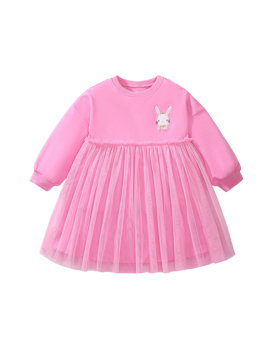 Custom [Style] Cartoon Girls' Long-sleeve Tulle Skirt, Autumn Cotton Kids' Princess Dress