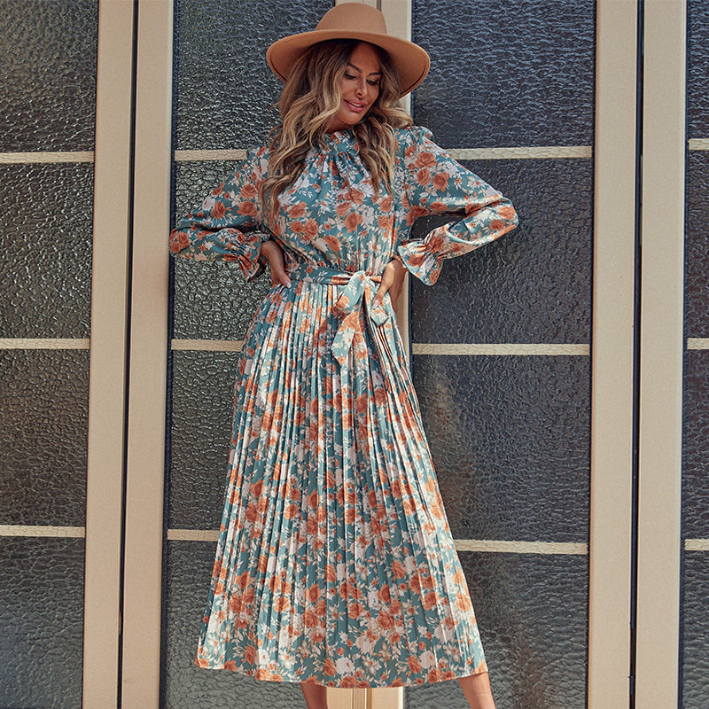 Long Sleeve Floral Maxi Dress Elegant Design Autumn Winter Style Perfect for Parties or Casual Wear Wholesale