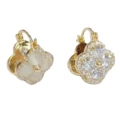 No. 2 gold-zircon double-sided cat's eye four-leaf flower earrings