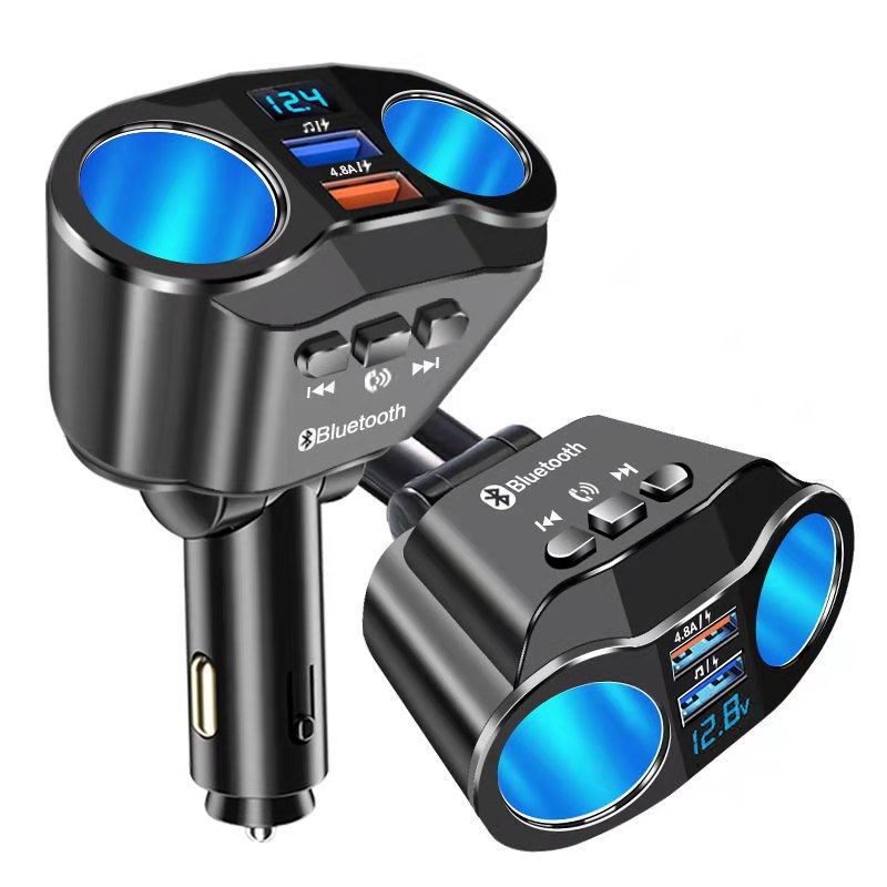 Car mobile phone charger Bluetooth player car cigarette lighter one for three QC3.0 car charger Bluetooth FM transmitter