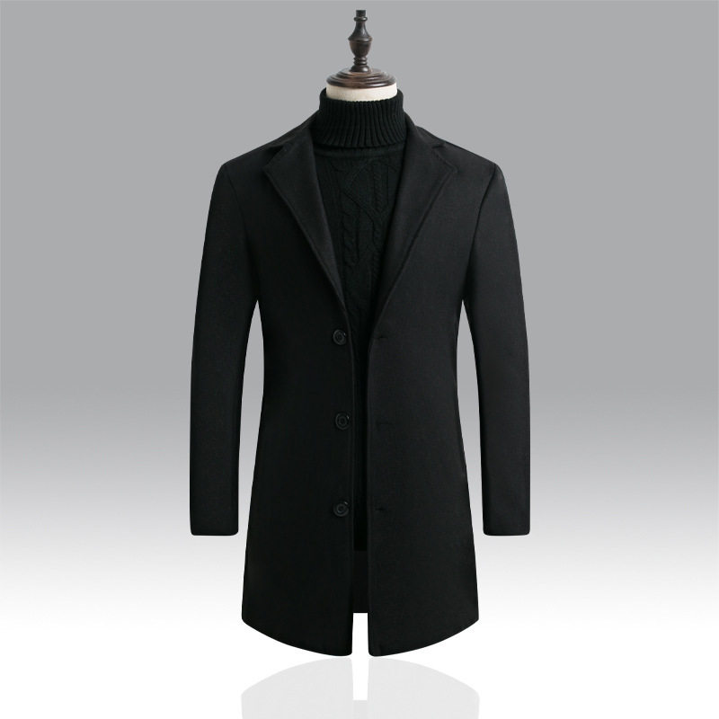 Mens Wool Blend Overcoat Slim Fit Single Breasted Mid Length Casual Outerwear for Fall and Winter