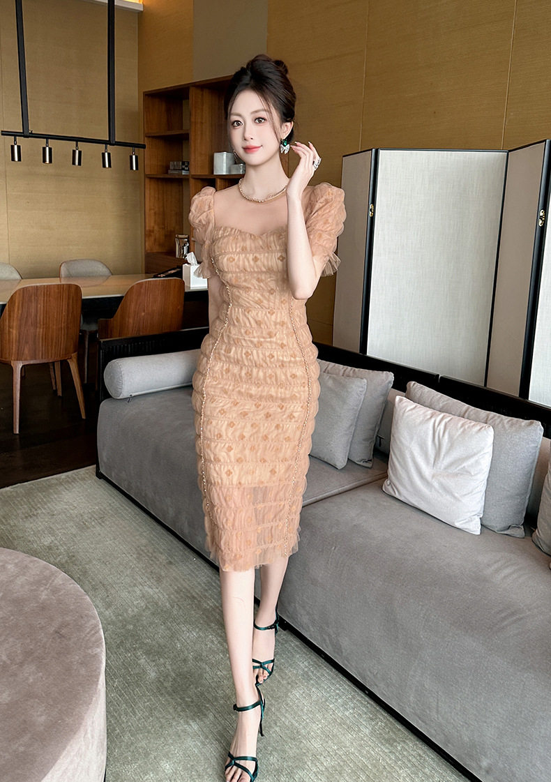 Đầm ôm body nữ tay bồng chất vải tulle xòe nhẹ — [Cam Huyền Ảo] chi tiết 6