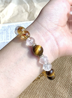 天然白水晶手串黄塔晶手链黄虎眼小众手饰送闺蜜送女朋友礼物