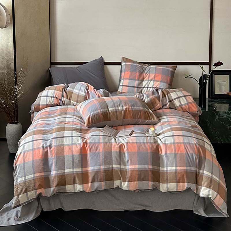 100% Pure Cotton Four-Piece Set, Yarn-Dyed, Washed Cotton Bedding Set, Single/Double Dormitory Three-Piece Bedding Set, Muji Style